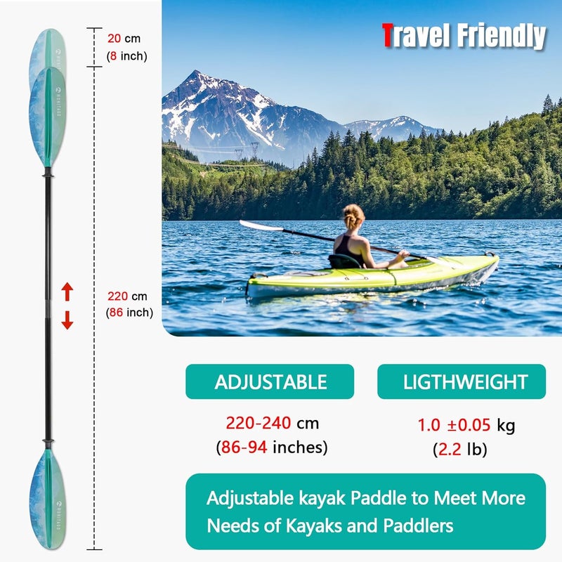 WONITAGO Kayak Paddles with Fiberglass Shaft and Reinforced PP Blade, Floating Adjustable Kayaking Oars, 3 Piece, 220-240 cm/86-94 Inches, 240-260 cm/94-102 Inches - Image 5